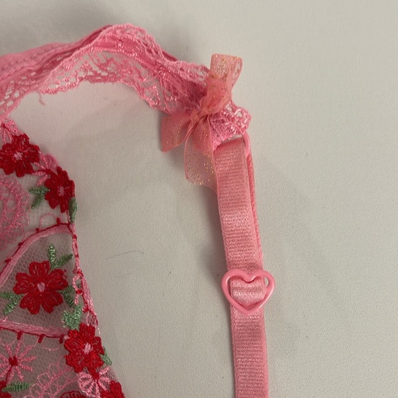 For Love and Lemons Pink and Red Heart Bra - Picture 3 of 3